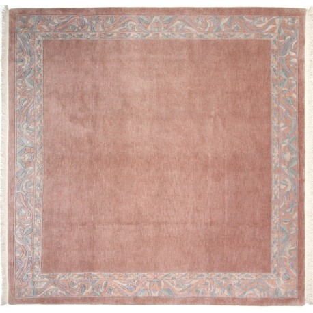 Kwadratowy dywan ręcznie tkany oryginalny Nepal premium Indie 250x250cm 100% wełna łososiowy z tradycyjnym wzorem