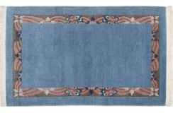 Rzeźbiony na obramowaniu niebieski dywan ręcznie tkany oryginalny Nepal premium Indie 95x165cm 100% wełna klasyczny wzór