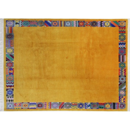 Rzeźbiony na obramowaniu żóły dywan ręcznie tkany oryginalny Nepal premium Indie 250x350cm 100% wełna klasyczny wzór