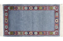 Rzeźbiony na obramowaniu niebieski dywan ręcznie tkany oryginalny Nepal Royal Indie 75x130cm 100% wełna klasyczny wzór