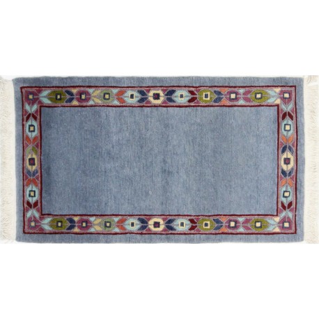 Rzeźbiony na obramowaniu niebieski dywan ręcznie tkany oryginalny Nepal Royal Indie 75x130cm 100% wełna klasyczny wzór