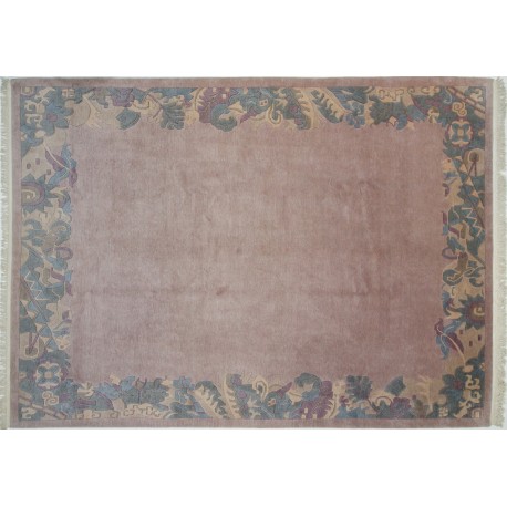 Rzeźbiony na obramowaniu różowy dywan ręcznie tkany oryginalny Nepal premium Indie 250x350cm 100% wełna klasyczny wzór