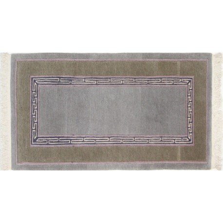 Geometryczny szary dywan z wzorem greckim ręcznie tkany oryginalny Nepal Royal Indie 75x130cm 100% wełna klasyczny wzór