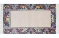 Beżowy dywan z kontrastowymi wzorami ręcznie tkany oryginalny Nepal premium Indie 95x165cm 100% wełna
