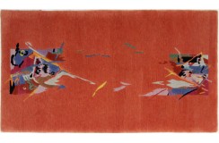 Ceglasty dywan z abstrakcyjnymi wzorami ręcznie tkany oryginalny Nepal Prisma Indie 95x165cm 100% wełna