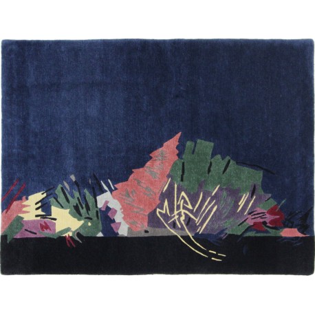 Abstrakcyjny unikat niebieski dywan nepalski z wzorami geopetrycznymi ręcznie tkany Nepal Wissenbach Indie 150x200cm 100% wełna