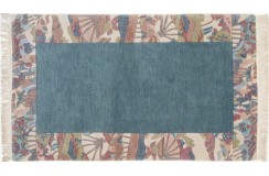 Rzeźbiony na obramowaniu niebieski dywan ręcznie tkany oryginalny Nepal premium Indie 90x160cm 100% wełna klasyczny wzór