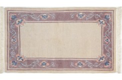 Beżowy dywan z wrzosowymi wzorami ręcznie tkany oryginalny Nepal Padna Indie 95x160cm 100% wełna