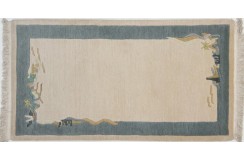 Rzeźbiony na obramowaniu beżowy dywan ręcznie tkany oryginalny Nepal Modena Indie 70x140cm 100% wełna klasyczny wzór