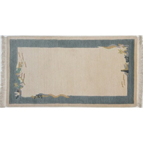 Rzeźbiony na obramowaniu beżowy dywan ręcznie tkany oryginalny Nepal Modena Indie 70x140cm 100% wełna klasyczny wzór