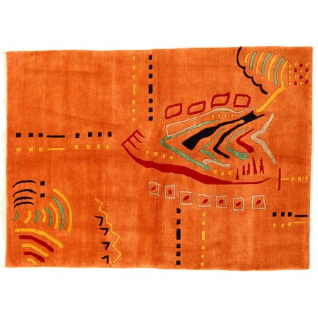 Pomarańczowy abstrakcyjny dywan ręcznie tkany oryginalny Nepal AvantgardeIndie 170x240cm 100% wełna klasyczny wzór