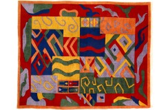 Kolorowy abstrakcyjny dywan ręcznie tkany oryginalny Nepal Avantgarde Indie 200x240cm 100% wełna klasyczny wzór