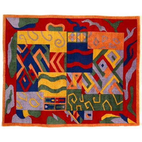 Kolorowy abstrakcyjny dywan ręcznie tkany oryginalny Nepal AvantgardeIndie 200x240cm 100% wełna klasyczny wzór