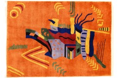 Pomarańczowy abstrakcyjny dywan ręcznie tkany oryginalny Nepal Avantgarde Indie 170x240cm 100% wełna klasyczny wzór