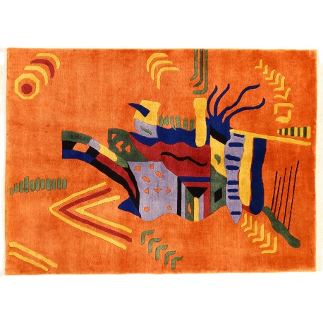 Pomarańczowy abstrakcyjny dywan ręcznie tkany oryginalny Nepal AvantgardeIndie 170x240cm 100% wełna klasyczny wzór