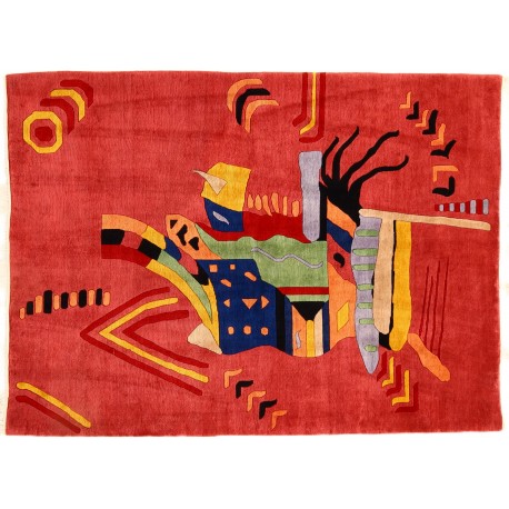 Czerwony abstrakcyjny dywan ręcznie tkany oryginalny Nepal Avantgarde Indie 180x245cm 100% wełna klasyczny wzór