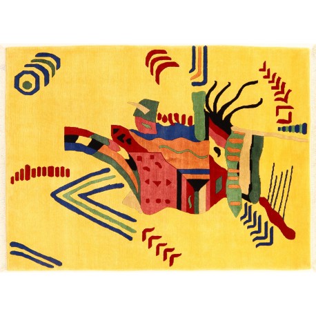 Żółty abstrakcyjny dywan ręcznie tkany oryginalny Nepal Avantgarde Indie 170x240cm 100% wełna klasyczny wzór