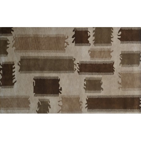 Gładki nowoczesny beżowo-brązowy dywan Indo-Nepal 150x240cm 100% wełna owcza wzory geometryczne