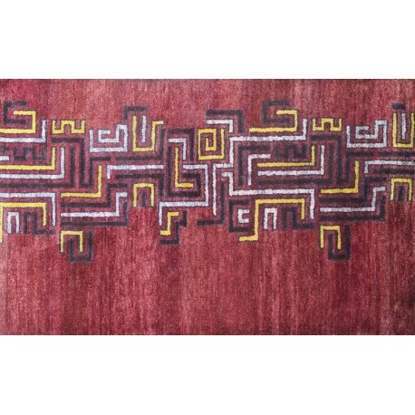 Czerwony kolorowy geometrycznie zdobiony dywan gabbeh 150x240cm wełna argentyńska