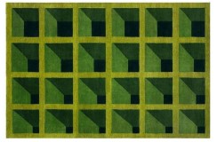 Zielony dywan Ascetic Illusion Squares IS-111 green, 100% wełna, ręcznie wykonany 120x180cm, 170x240cm