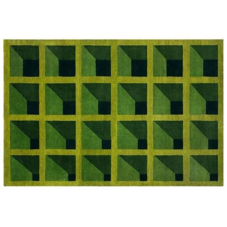 Zielony dywan Ascetic Illusion Squares IS-111 green, 100% wełna, ręcznie wykonany 120x180cm, 170x240cm