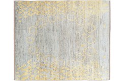 Szaro złoty etniczny dywan Berber Beni Ourain abstrakcyjny do salonu 100% wełniany ok 250x300cm ręcznie tkany