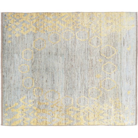 Szaro złoty etniczny dywan Berber Beni Ourain abstrakcyjny do salonu 100% wełniany ok 250x300cm ręcznie tkany