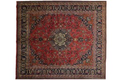Oryginalny klasyczny pers - ręcznie tkany dywan ok 255x290cm 100% wełna - Meszhed Iran ciemno-czerwony