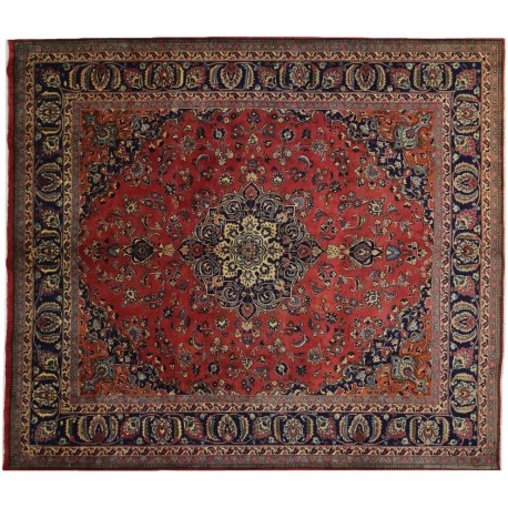 Oryginalny klasyczny pers - ręcznie tkany dywan ok 255x290cm 100% wełna - Meszhed Iran ciemno-czerwony