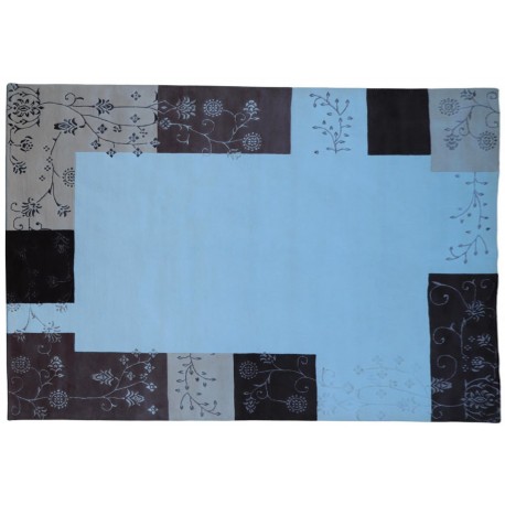 Wełna owcza wysokogórska i nowozelandzka ręcznie tkany dywan Nepal Premium kwiaty na obrzeżu 250x350cm beż brąz