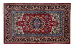Perski luksusowy dywan KOM (GHOM) ręczne tkany 120x180cm 100% wełna kwatowy gustowny czerwony