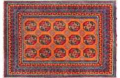 Afgan Buchara Akcza pomarańćzowy oryginalny 100% wełniany dywan z Afganistanu ok 200x300cm ręcznie tkany