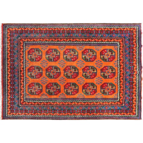 Afgan Buchara Akcza pomarańćzowy oryginalny 100% wełniany dywan z Afganistanu ok 200x300cm ręcznie tkany