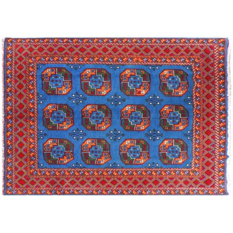 Afgan Buchara Akcza niebieski oryginalny 100% wełniany dywan z Afganistanu ok 200x300cm ręcznie tkany