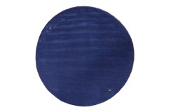 Gładki 100% wełniany dywan Gabbeh Handloom okrągły niebieski 200x200cm etniczne wzory