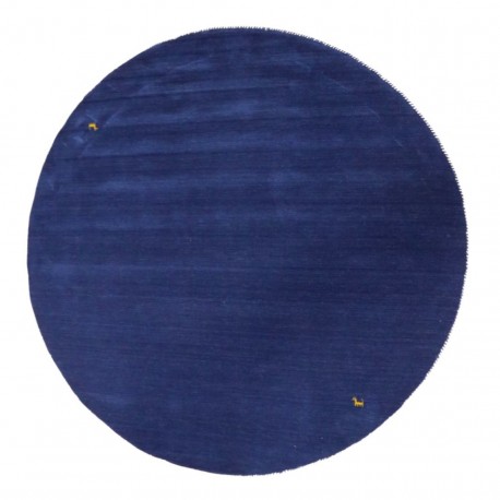 Gładki 100% wełniany dywan Gabbeh Handloom okrągły niebieski 200x200cm etniczne wzory