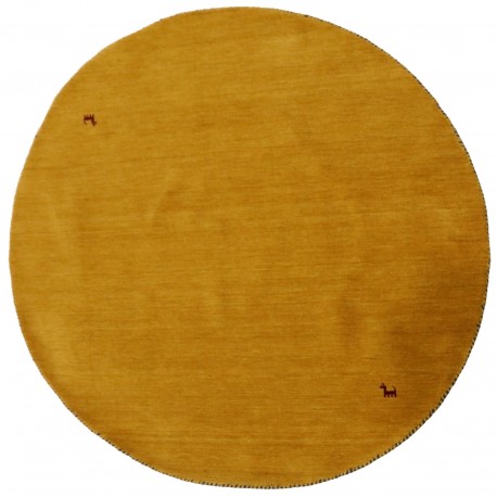 Gładki 100% wełniany dywan Gabbeh Handloom okrągły żółto-pomarańczowy 200x200cm etniczne wzory