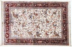 KOM - motywy polowania zoomorficzne piękny perski dywan (GHOM) 100% jedwab wytworzony Iran oryginalny 150x230cm milion wiązań