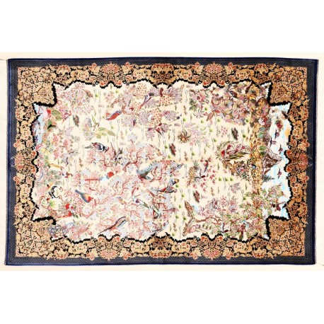 KOM - motywy zoomorficzne piękny perski dywan (GHOM) 100% jedwab wytworzony Iran oryginalny 150x230cm milion wiązań
