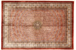 KOM - kwiatowy czerwony piękny perski dywan (GHOM) 100% jedwab wytworzony Iran oryginalny 150x230cm milion wiązań