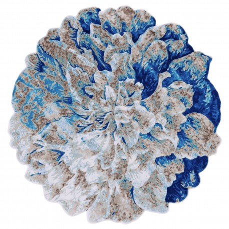 Niereguralny okrągły dywan Colorful Blossom Rug BR-22 blue, 100% wełna, ręcznie wykonany