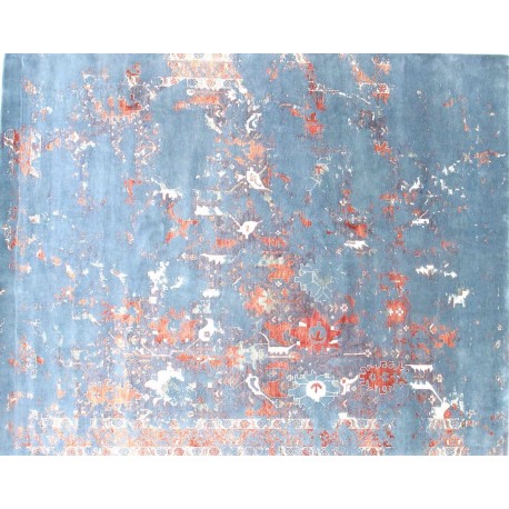 Ekskluzywny dywan jedwabny z Nepalu deseń abstrakcyjny vintage 250x310cm luksus jedwab z bananowca i wełna multikolor