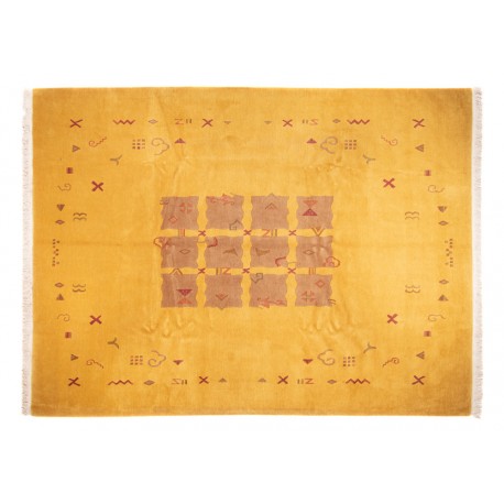 Rzeźbiony z delikatnymi wzorami żóły dywan ręcznie tkany oryginalny Nepal premium Indie 250x350cm 100% wełna klasyczny wzór