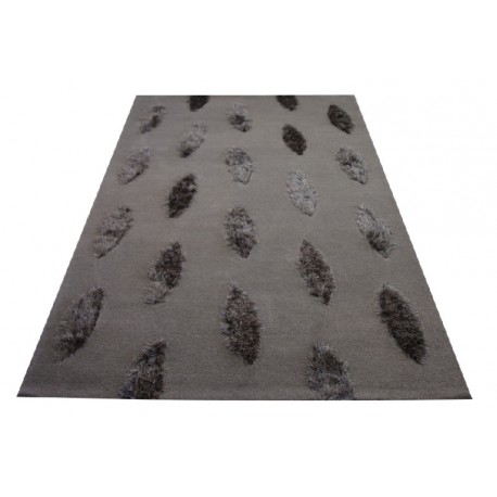 Brązowy dywan wełniany z pięknymi poliestrowymi aplikacjami 160x230