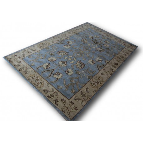 Zdobiony pojedynczy kwiatowy dywan 155x245cm kwiatowy wzór perski ręcznie tkany Indie szaro niebieski