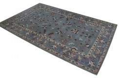Szary dywan w kolorowe kwiaty z wełny owczej z Indii 155x245cm