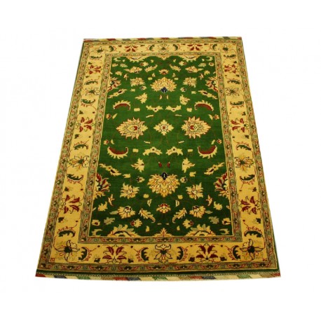 Zielony unikatowy ręcznie tkany dywan Ziegler z paksitanu 100% wełna 120x176cm luksusowy