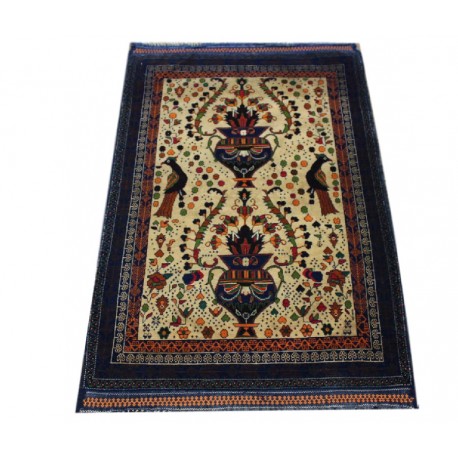 Ręcznie tkany antyk nowy dywan gęsto tkany 80x115cm wełna ok 1950r. Afganistan wazy, ptaki