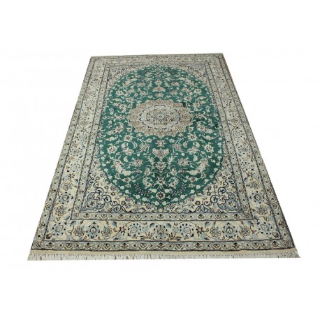 Nain 9la Habibian gęsto ręcznie tkany dywan z Iranu wełna + jedwab 156x250cm zielony