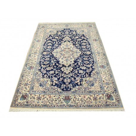 Nain 4la Habibian gęsto ręcznie tkany dywan z Iranu wełna + jedwab ok 130x206cm granatowy majestatyczny